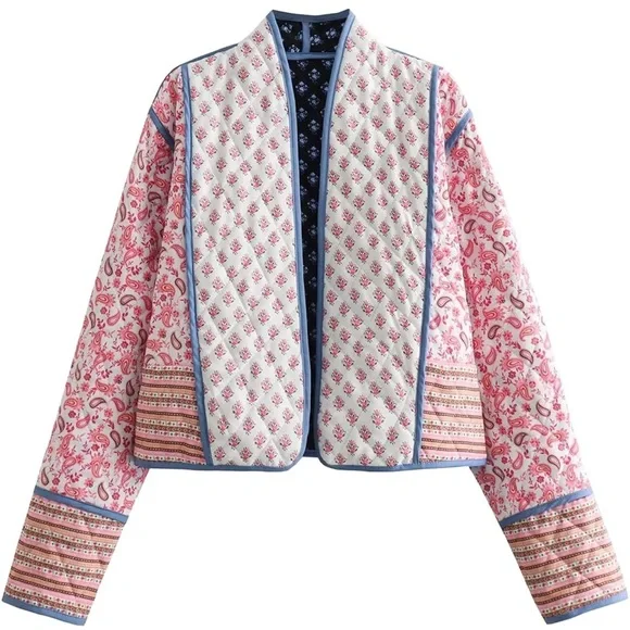 Reversible Boho Quilted Patchwork Jacket – Pink/Blue - Picture 3 of 8